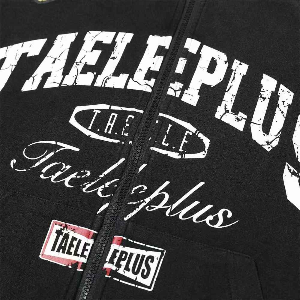 Vintage Graphic Lettering & Patch Details Zip-Up Hoodie