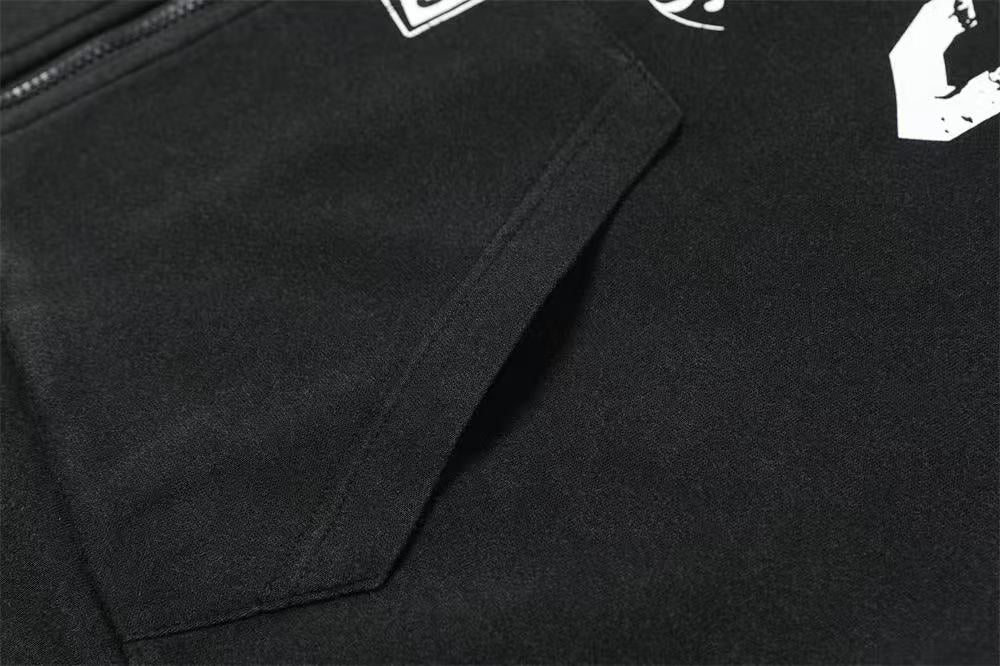 Vintage Graphic Lettering & Patch Details Zip-Up Hoodie - OMYGOODS