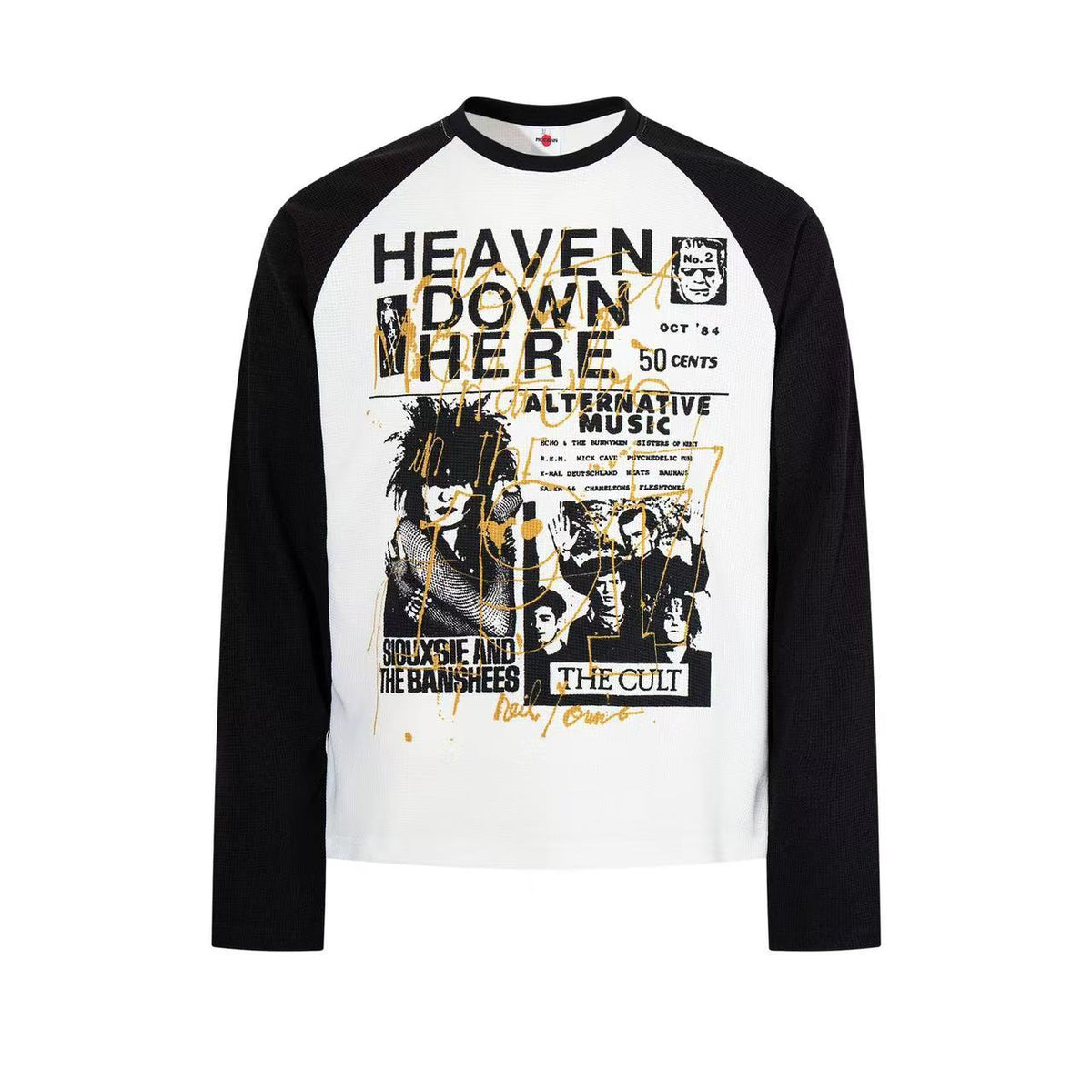 Raglan Band Poster Waffle Knit Long Sleeve - OMYGOODS