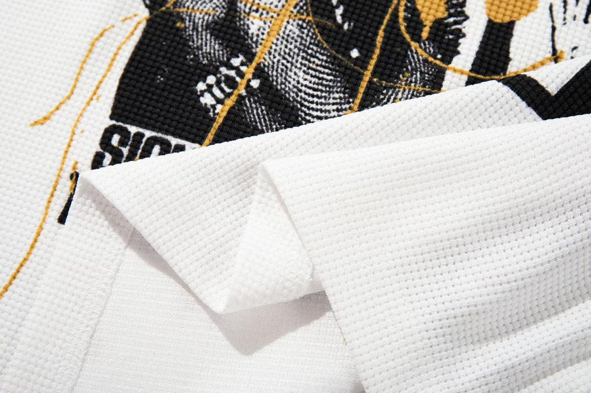 Raglan Band Poster Waffle Knit Long Sleeve - OMYGOODS