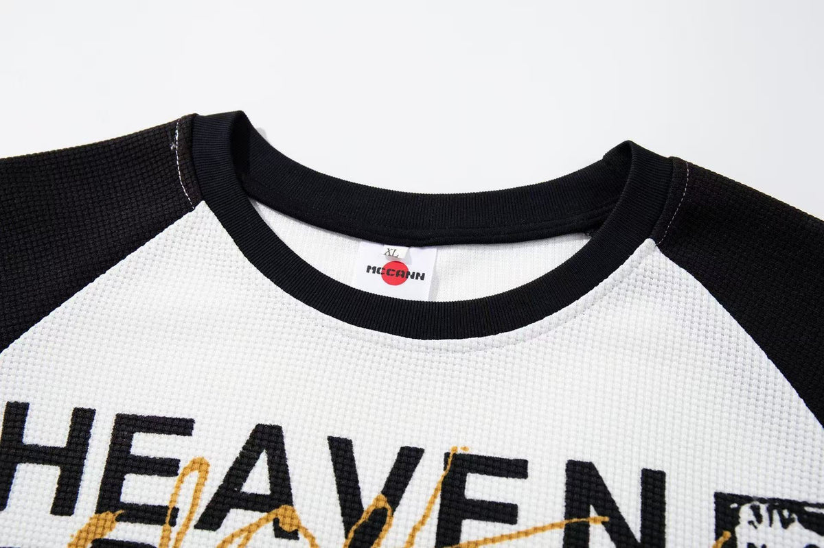 Raglan Band Poster Waffle Knit Long Sleeve - OMYGOODS