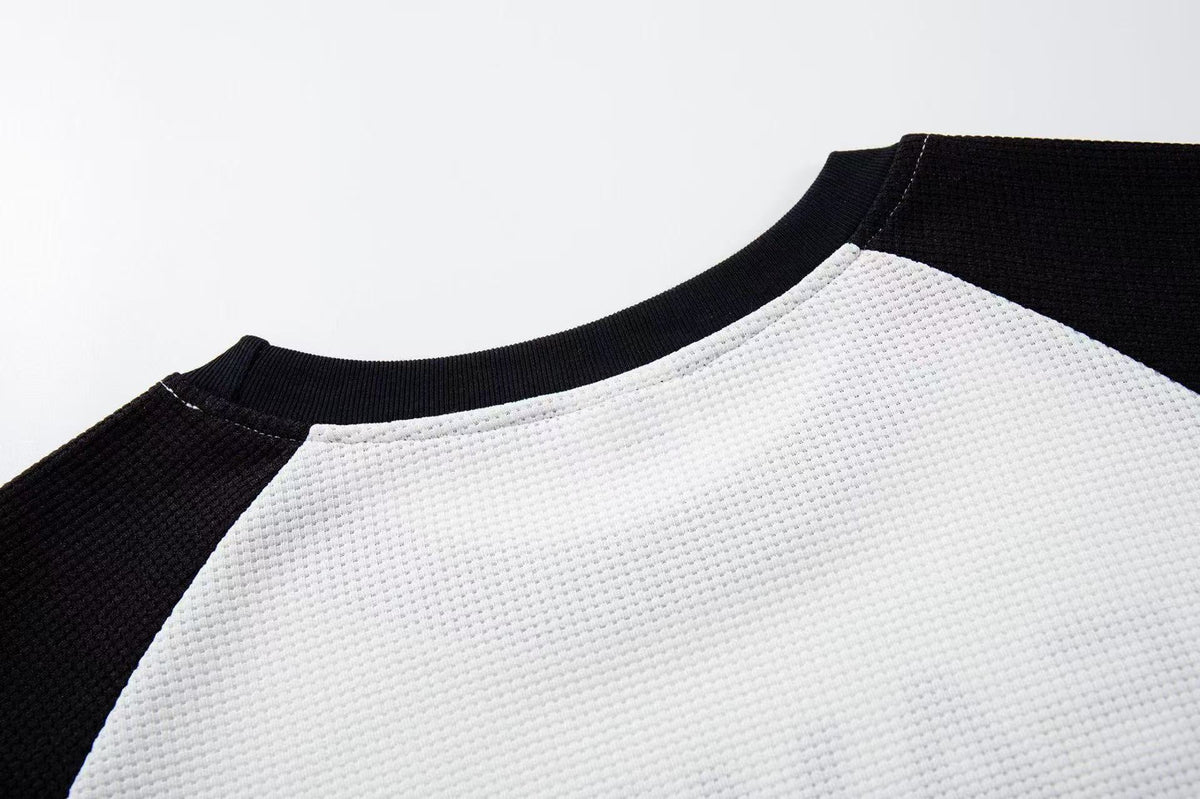 Raglan Band Poster Waffle Knit Long Sleeve - OMYGOODS