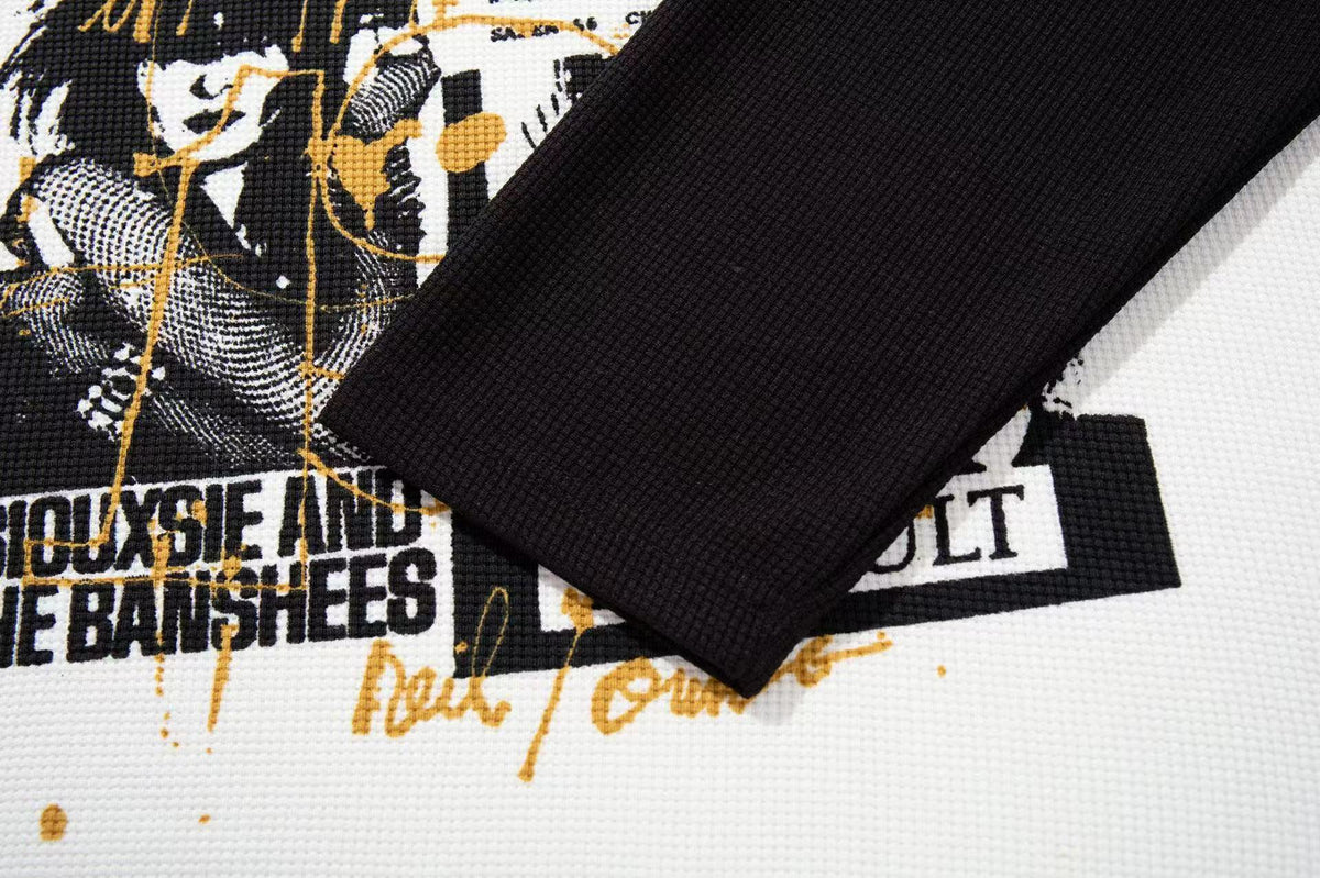 Raglan Band Poster Waffle Knit Long Sleeve - OMYGOODS