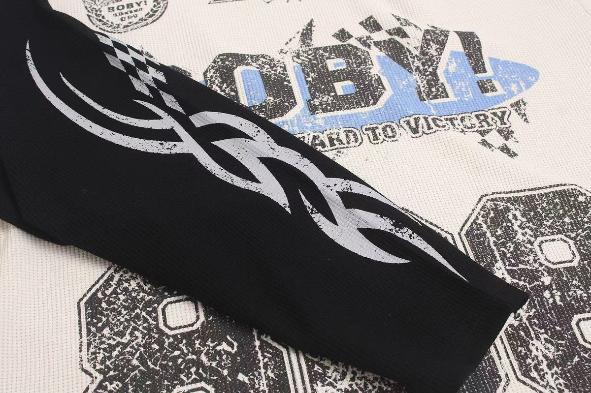 Vintage Racing 888 Graphic Waffle Knit Long Sleeve - OMYGOODS