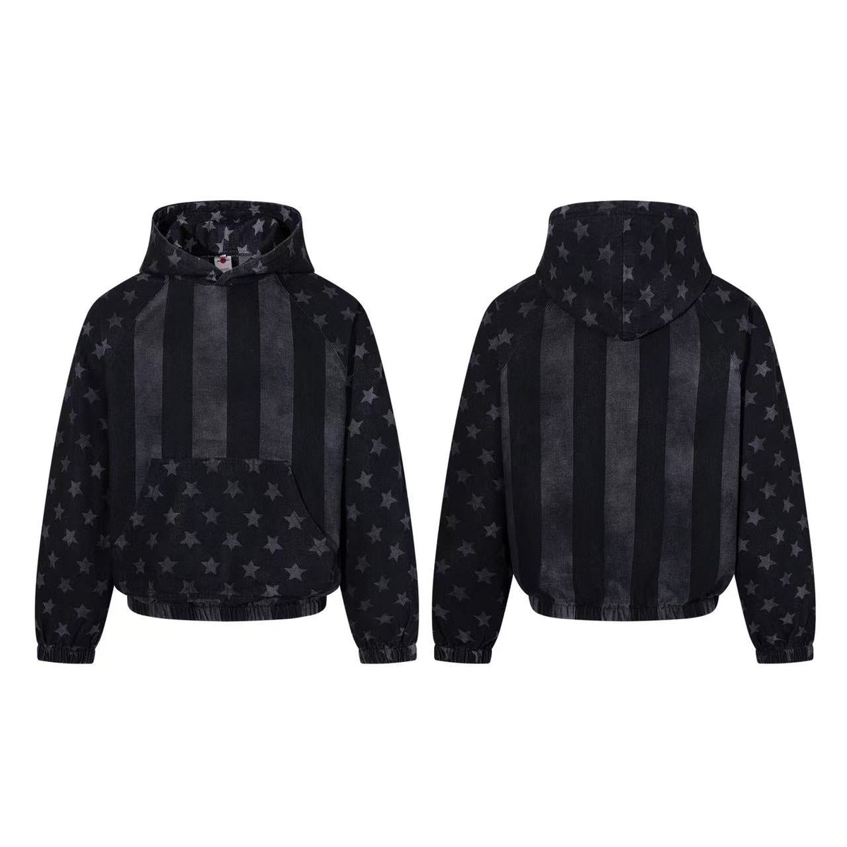 Vintage Washed Star and Vertical Stripe Raglan Hoodie - OMYGOODS