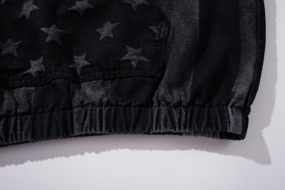 Vintage Washed Star and Vertical Stripe Raglan Hoodie - OMYGOODS