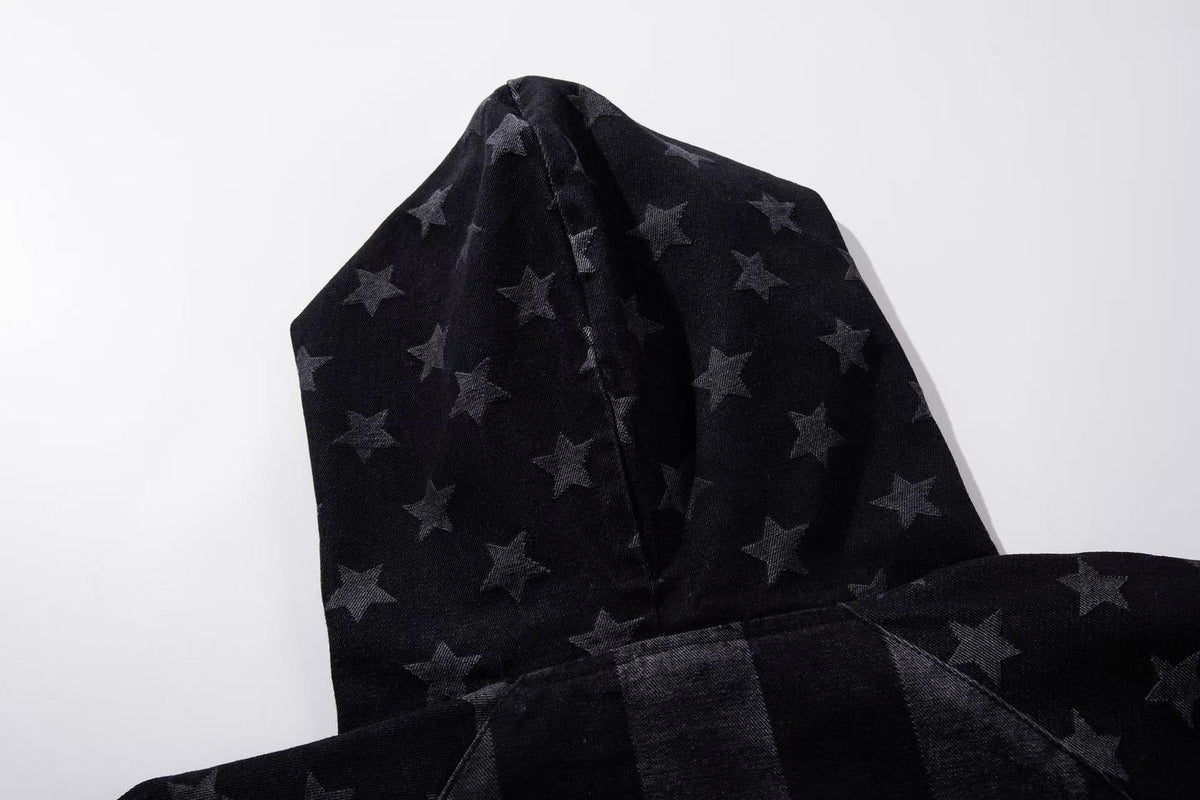 Vintage Washed Star and Vertical Stripe Raglan Hoodie - OMYGOODS