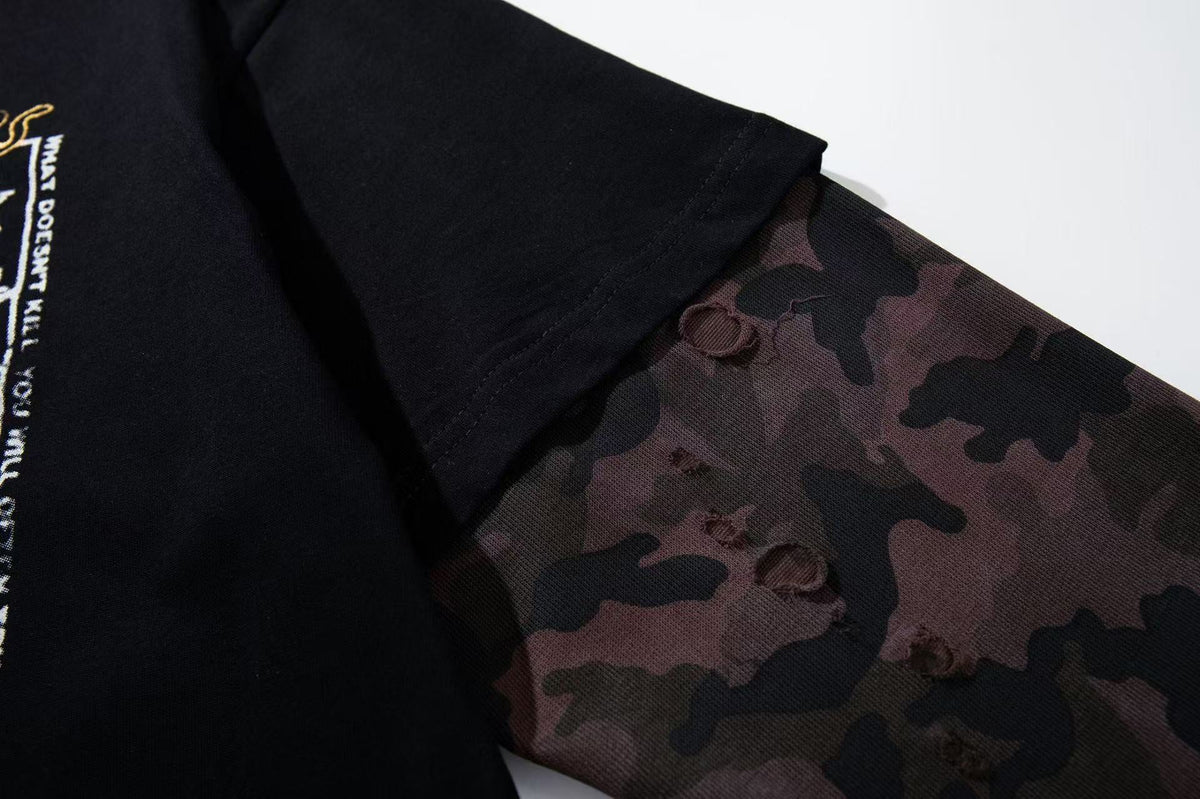 Vintage Poster Portrait Camo Sleeve Fake Two-Piece Long Sleeve - OMYGOODS