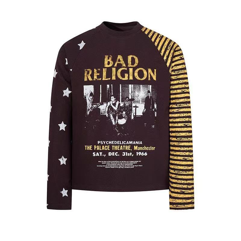 Vintage Band Poster Star Stripe Waffle Raglan Long Sleeve - OMYGOODS