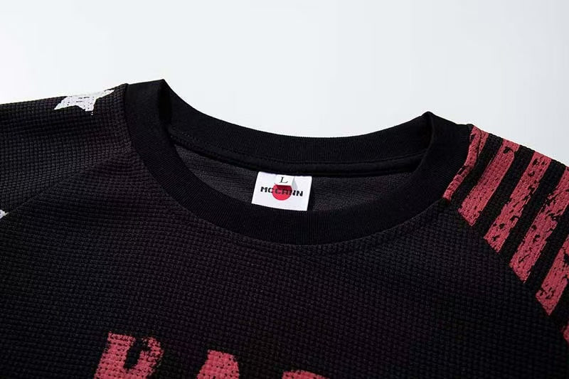 Vintage Band Poster Star Stripe Waffle Raglan Long Sleeve - OMYGOODS