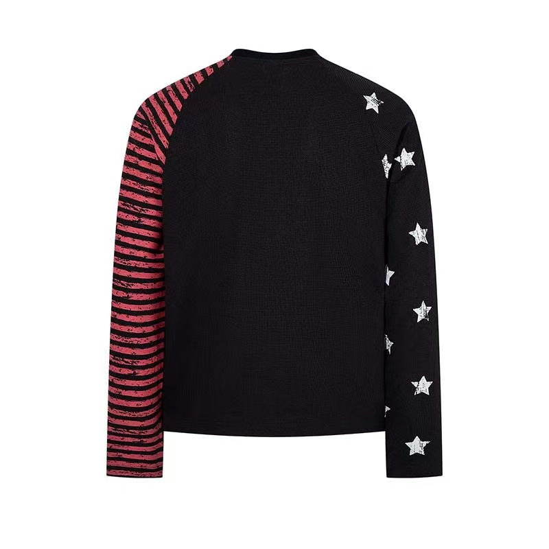 Vintage Band Poster Star Stripe Waffle Raglan Long Sleeve - OMYGOODS