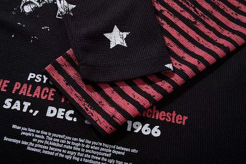 Vintage Band Poster Star Stripe Waffle Raglan Long Sleeve - OMYGOODS