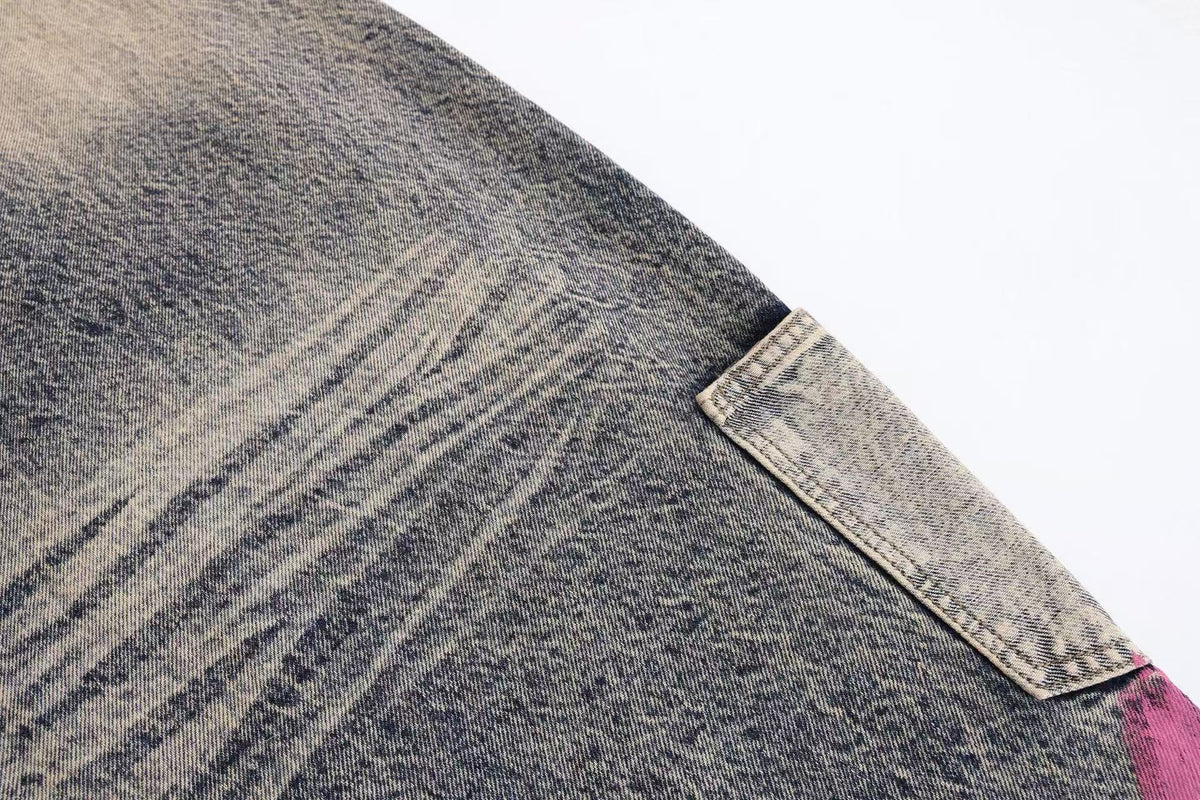 Vintage Washed Graffiti Number Print Multi Patch Pocket Baggy Wide Leg Jeans - OMYGOODS