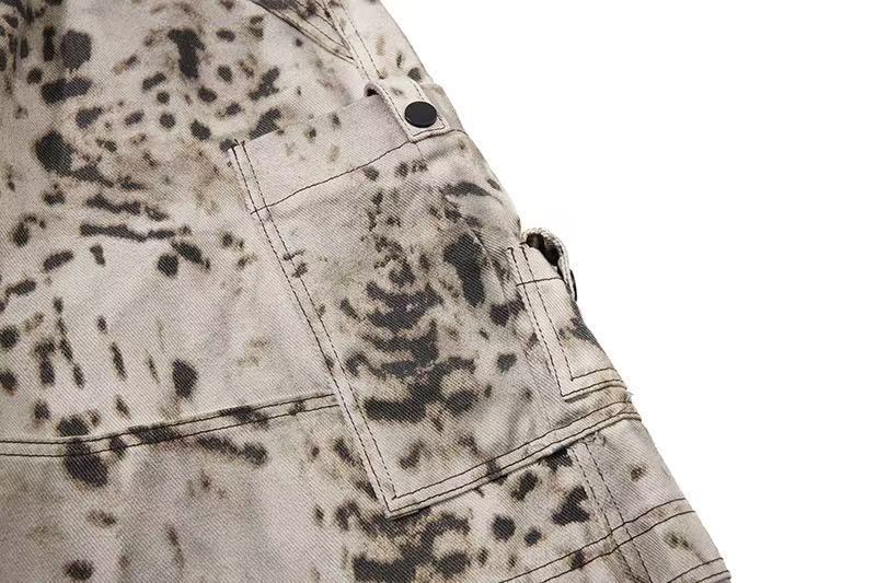 Vintage Speckled Splash Print Multi-Pocket Baggy Wide-Leg Cargo Pants - OMYGOODS
