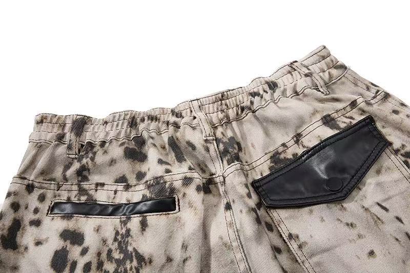 Vintage Speckled Splash Print Multi-Pocket Baggy Wide-Leg Cargo Pants - OMYGOODS