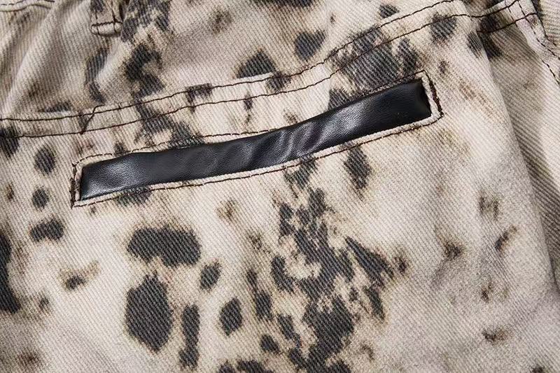 Vintage Speckled Splash Print Multi-Pocket Baggy Wide-Leg Cargo Pants - OMYGOODS