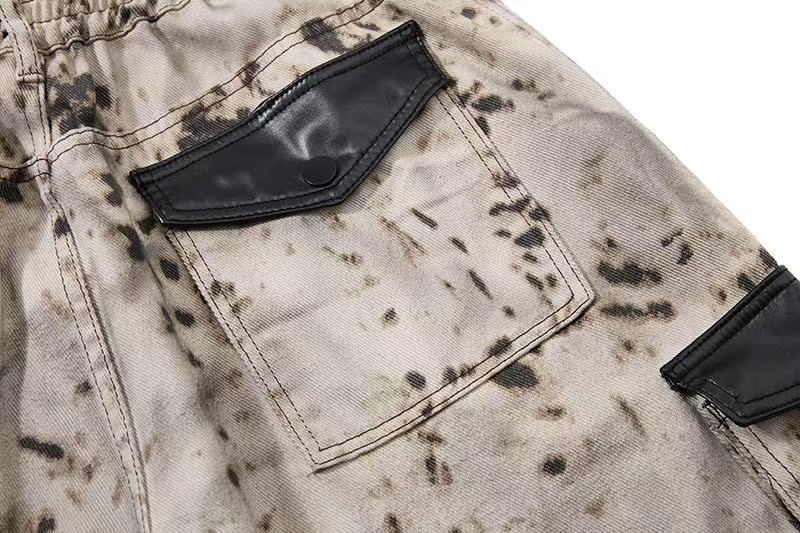 Vintage Speckled Splash Print Multi-Pocket Baggy Wide-Leg Cargo Pants - OMYGOODS