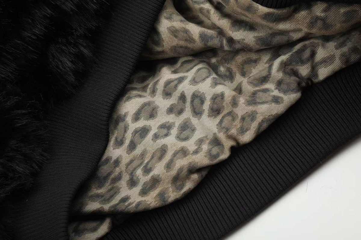 Reversible Leopard Print & Solid Faux Fur Jacket - OMYGOODS