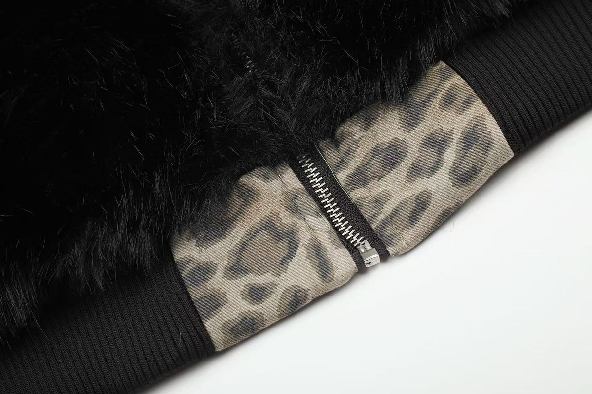 Reversible Leopard Print & Solid Faux Fur Jacket - OMYGOODS