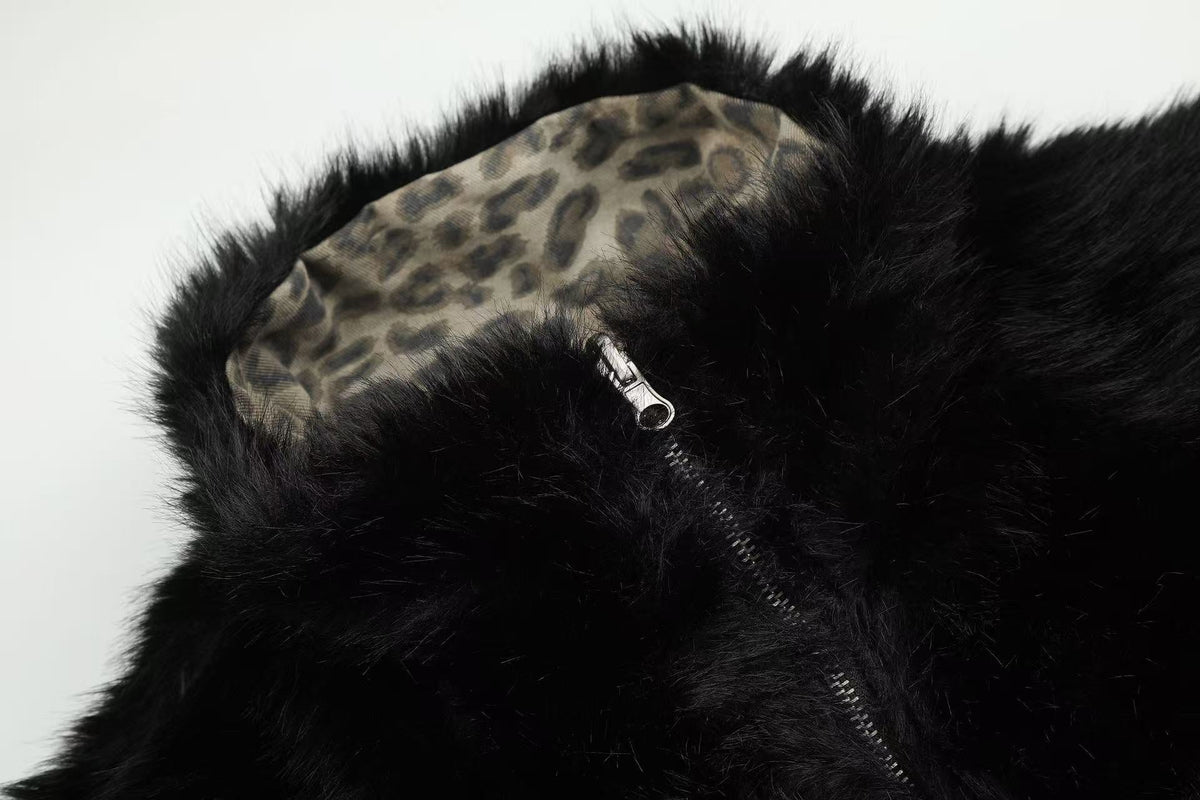 Reversible Leopard Print & Solid Faux Fur Jacket - OMYGOODS
