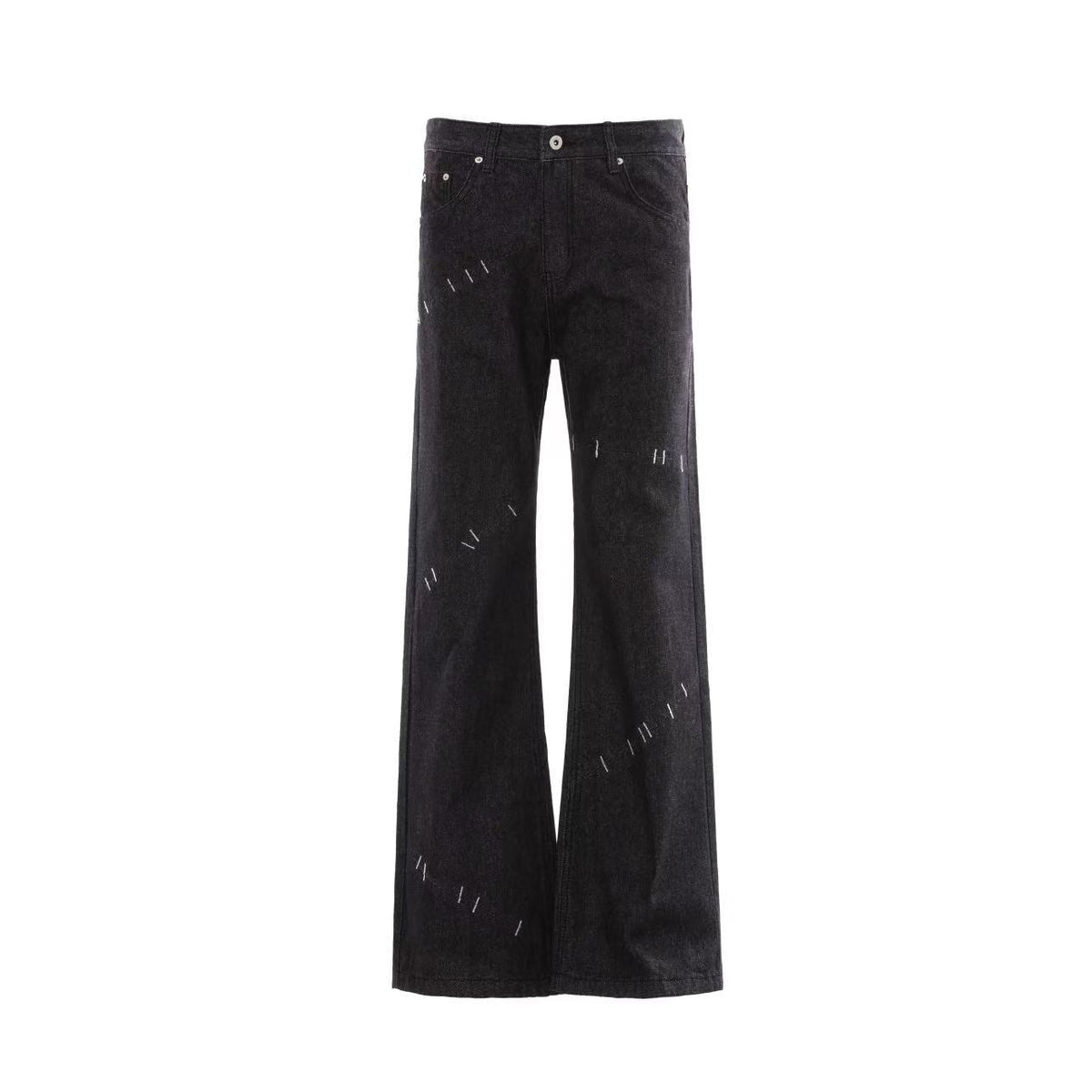 Hand Stitch Decor Black Washed Flare Jeans - OMYGOODS