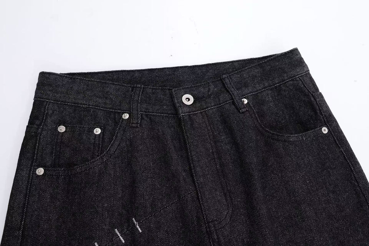 Hand Stitch Decor Black Washed Flare Jeans - OMYGOODS
