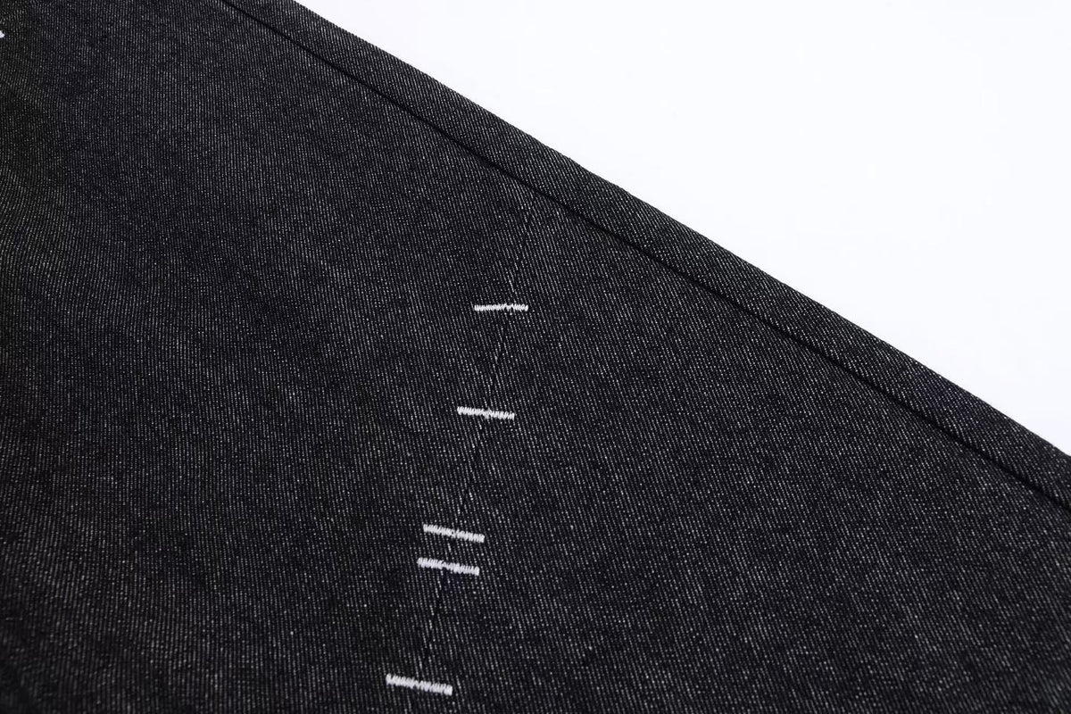 Hand Stitch Decor Black Washed Flare Jeans - OMYGOODS
