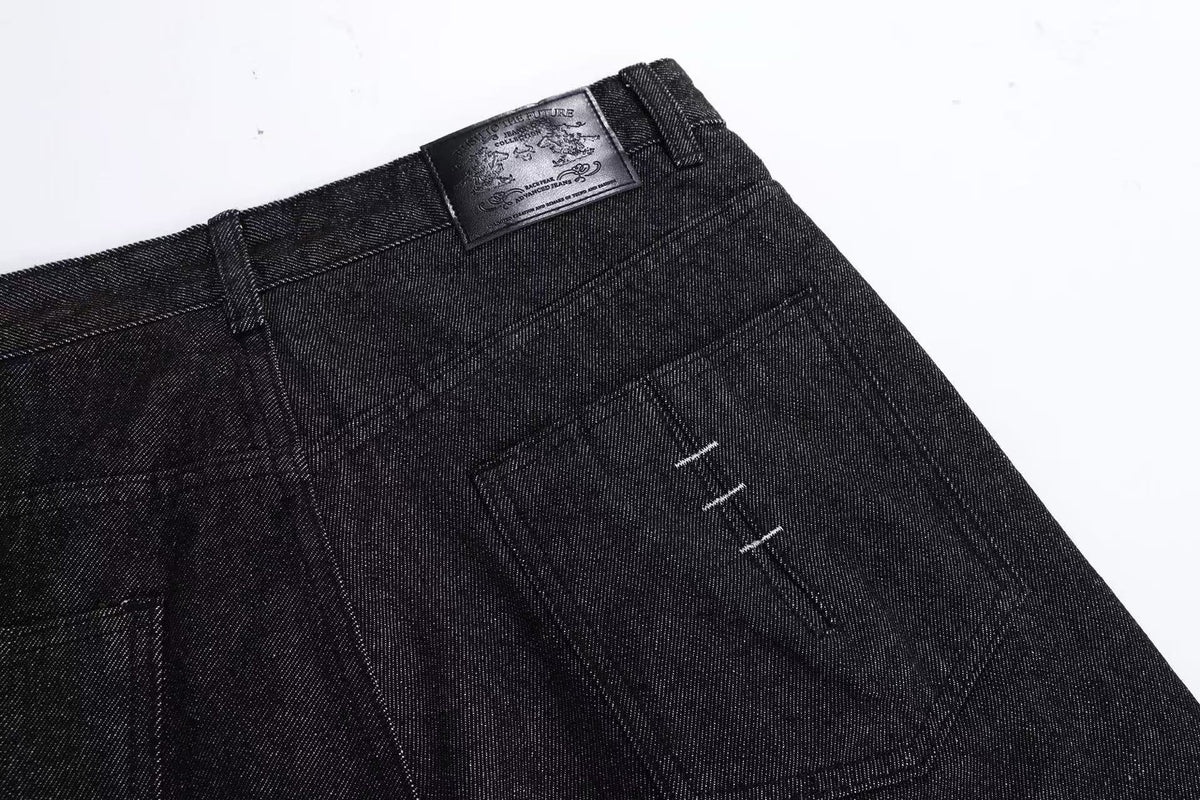 Hand Stitch Decor Black Washed Flare Jeans - OMYGOODS