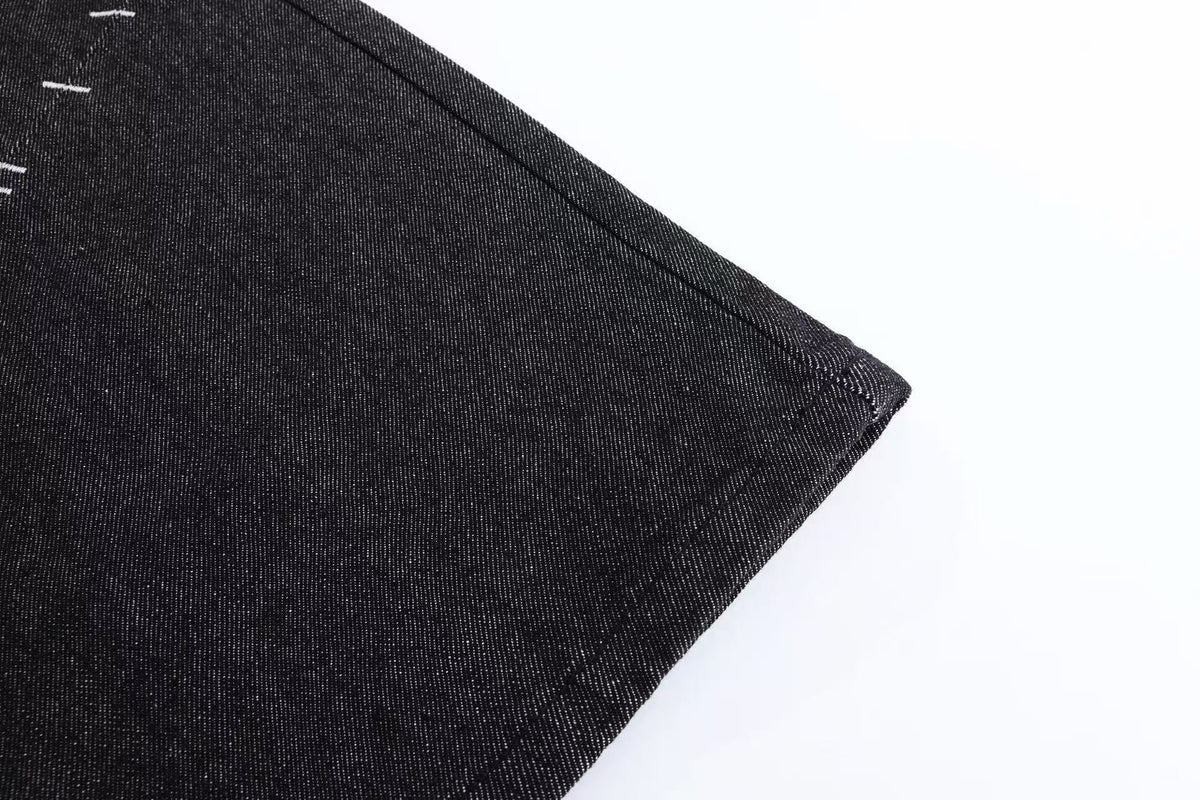 Hand Stitch Decor Black Washed Flare Jeans - OMYGOODS