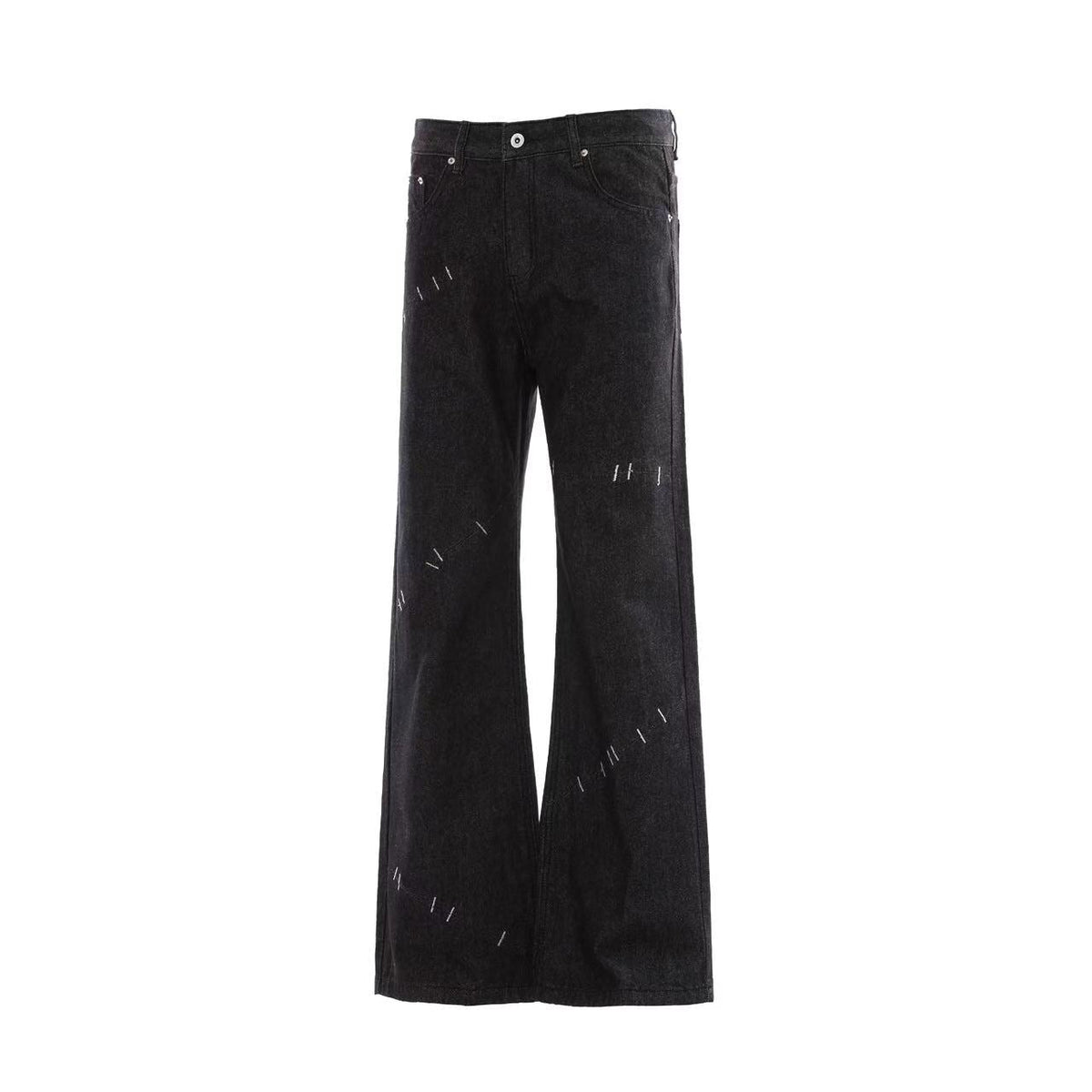 Hand Stitch Decor Black Washed Flare Jeans - OMYGOODS