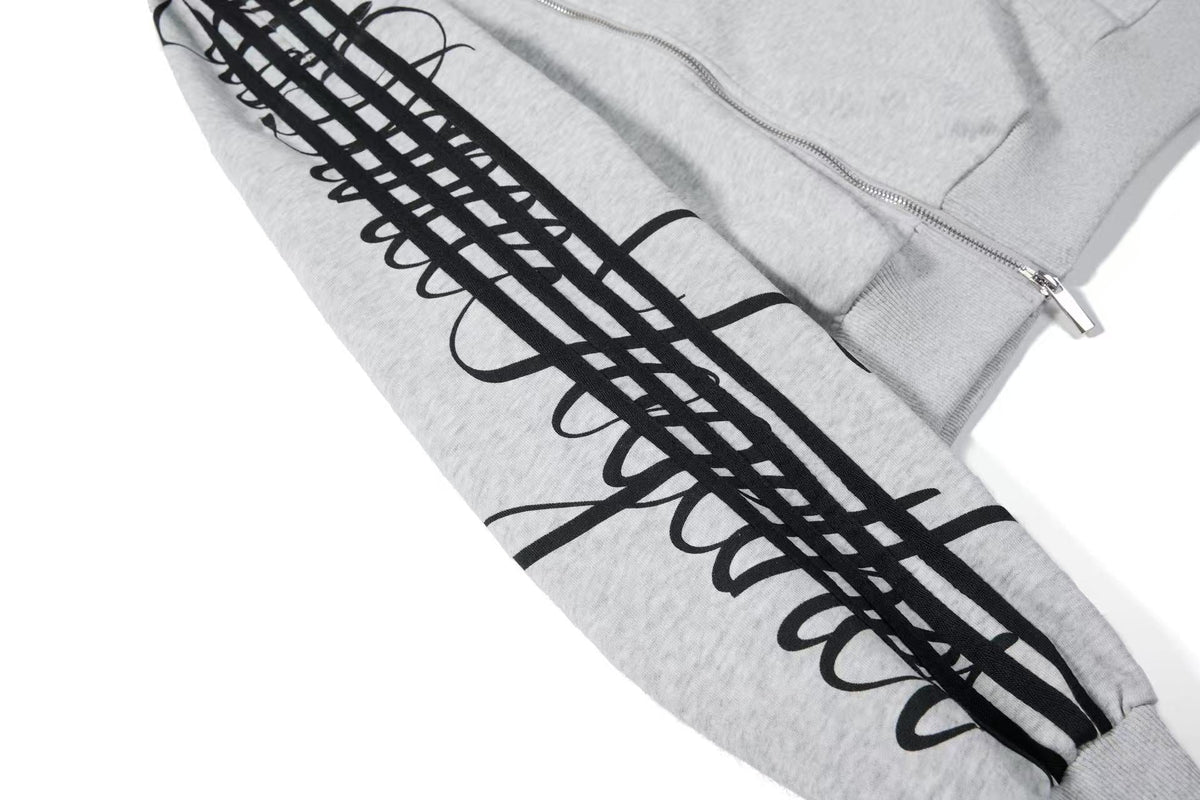 3-Striped Sleeve Graffiti 23 Crest Print Zip Up Hoodie - OMYGOODS