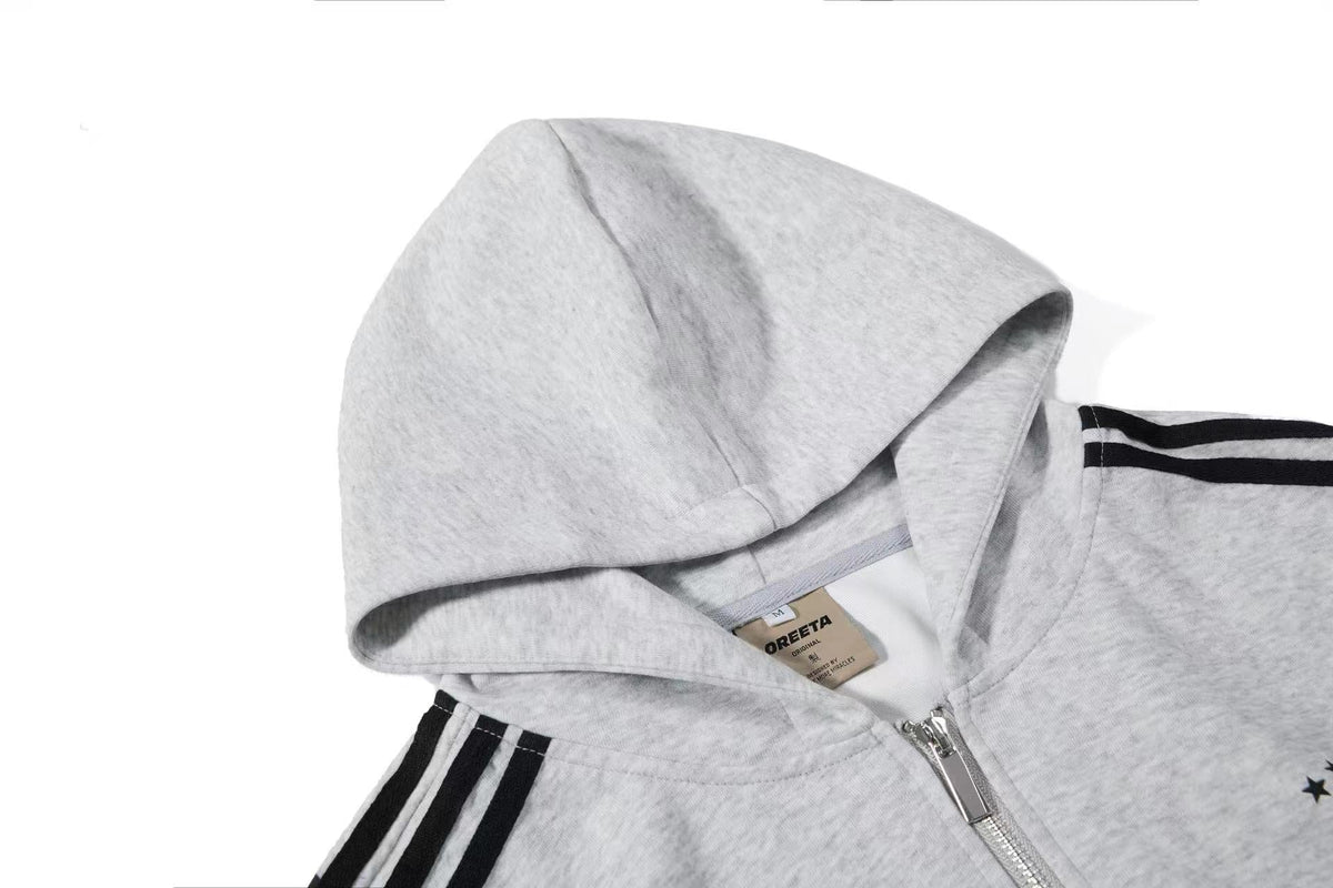 3-Striped Sleeve Graffiti 23 Crest Print Zip Up Hoodie - OMYGOODS