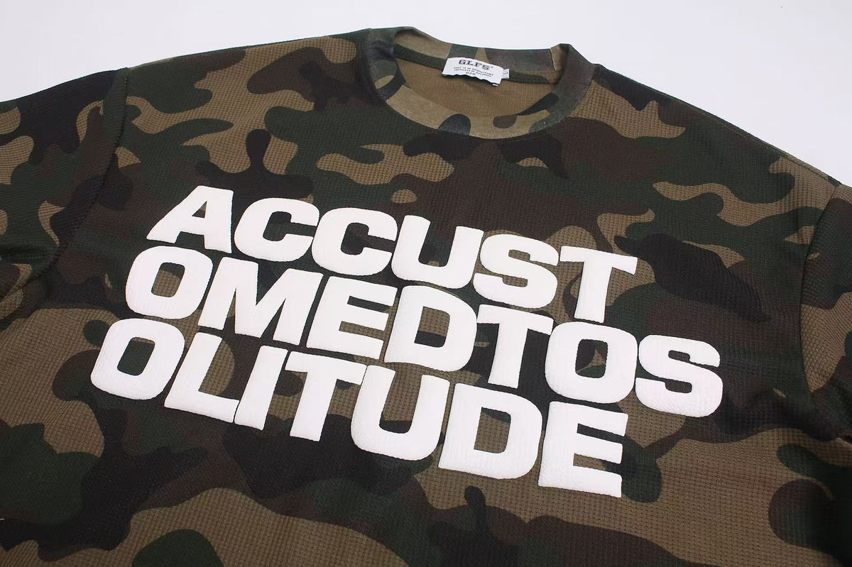 Vintage Camo Front & Back Letter Graphic Waffle Knit Long Sleeve - OMYGOODS