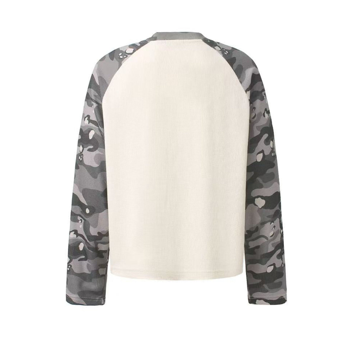 Camo Raglan Waffle Knit Letter Print Long Sleeve - OMYGOODS