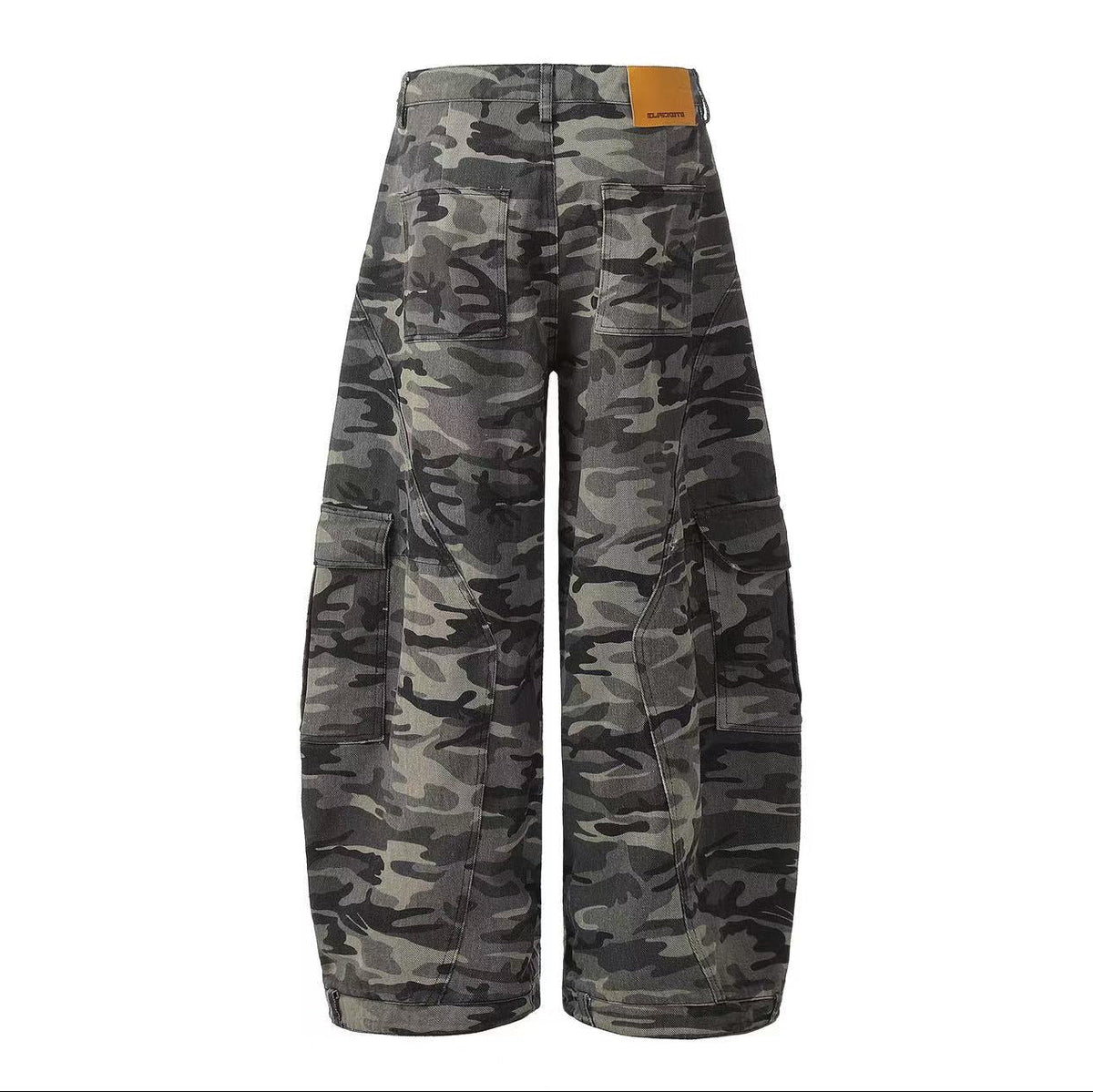 Vintage Camo Seam Panel Multi-Pocket Baggy Wide Leg Cargo Pants - OMYGOODS