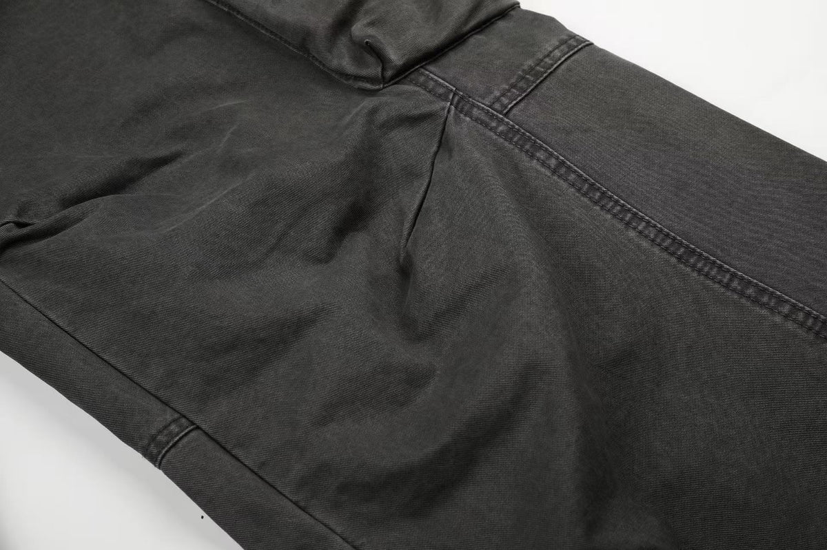 Washed Elastic Back Waist Side Flap Pocket Wide Leg Cargo Pants - OMYGOODS
