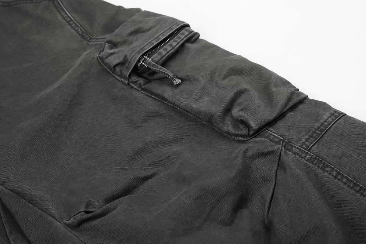 Washed Elastic Back Waist Side Flap Pocket Wide Leg Cargo Pants - OMYGOODS