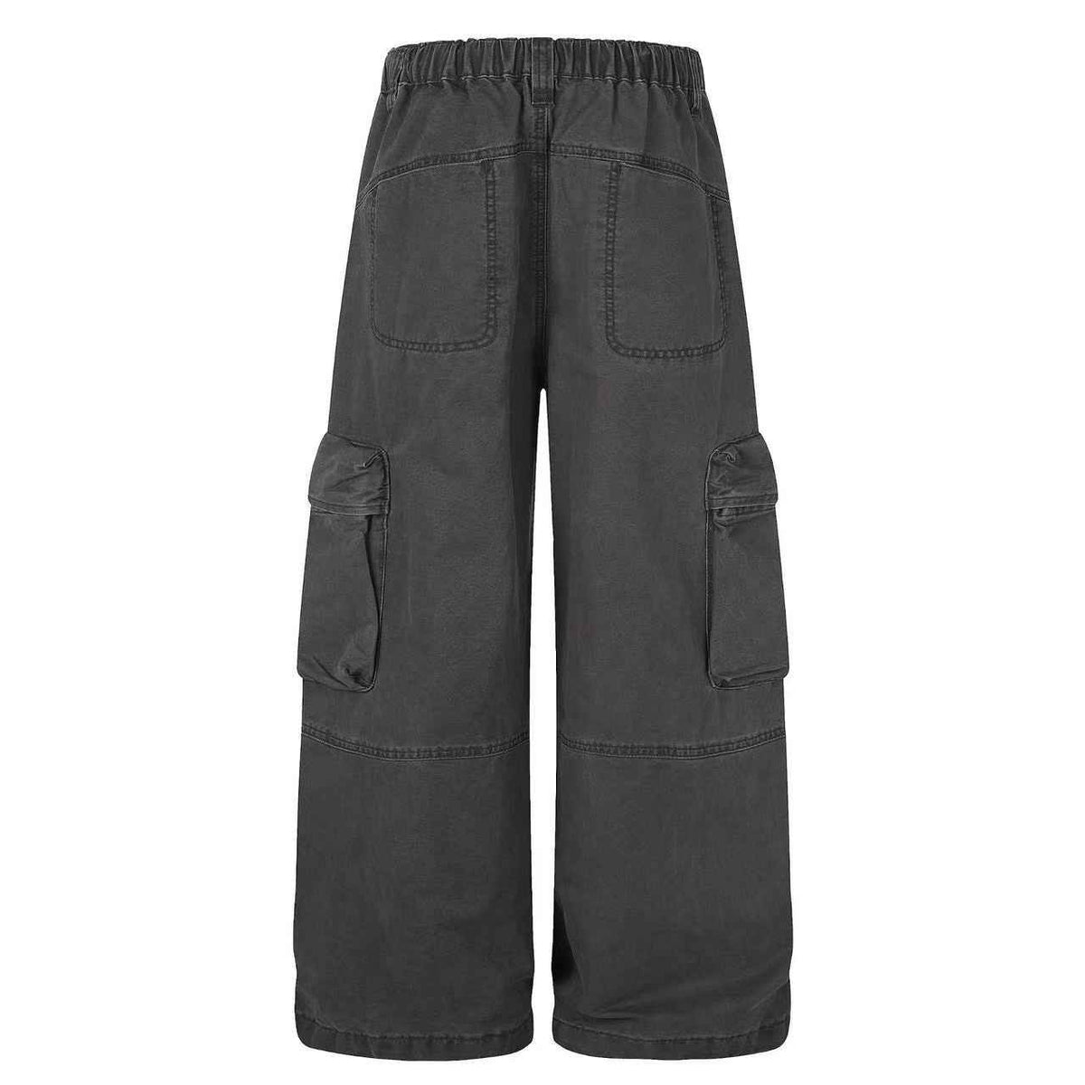 Washed Elastic Back Waist Side Flap Pocket Wide Leg Cargo Pants