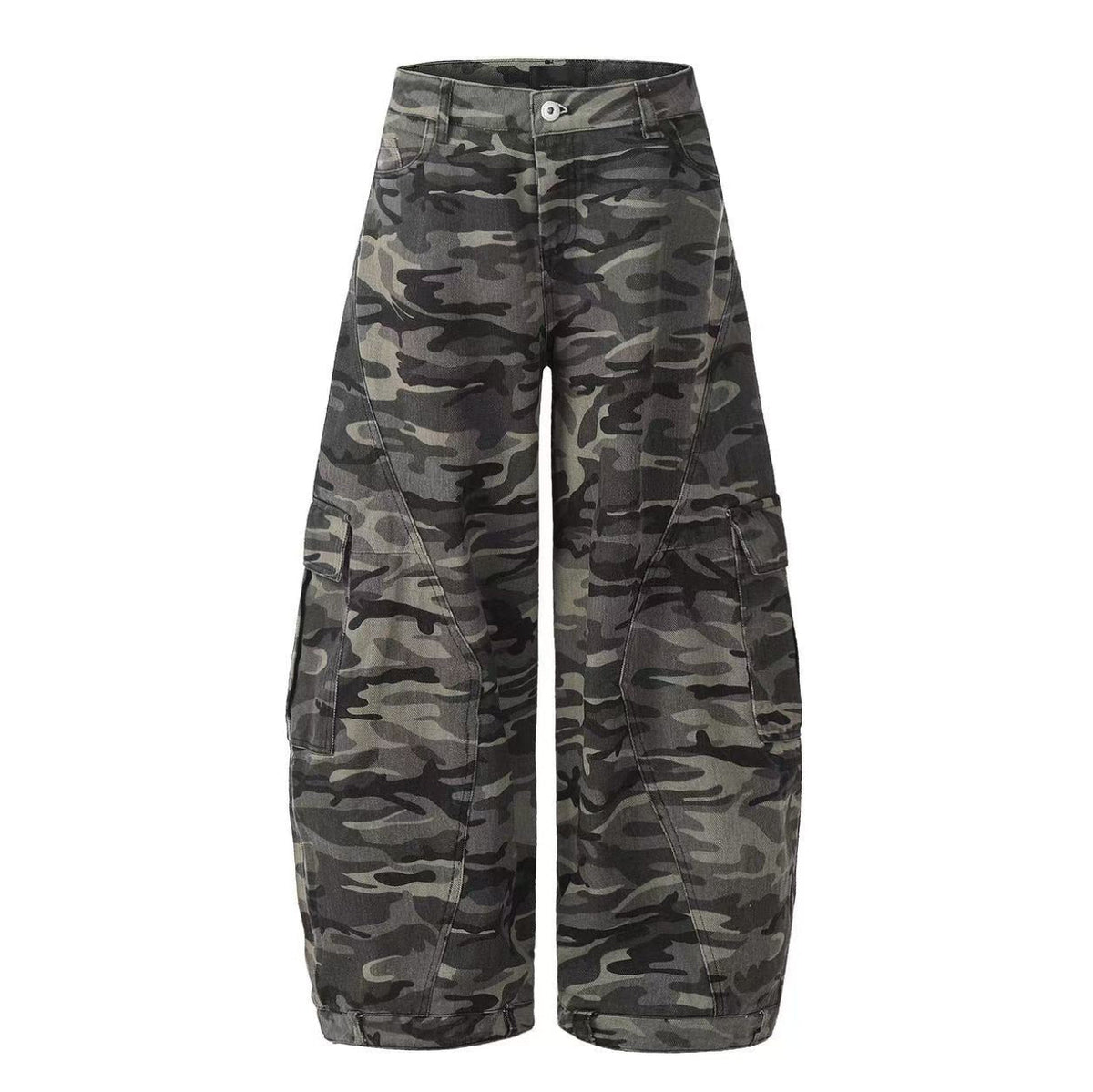 Vintage Camo Seam Panel Multi-Pocket Baggy Wide Leg Cargo Pants - OMYGOODS