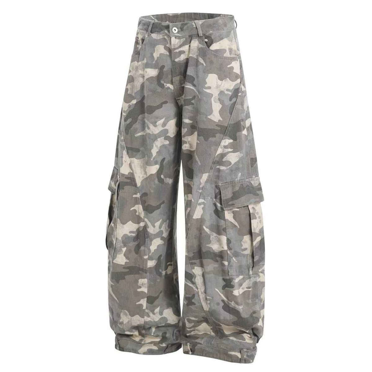 Snow Camo Seam Panel Multi-Pocket Baggy Wide Leg Cargo Pants