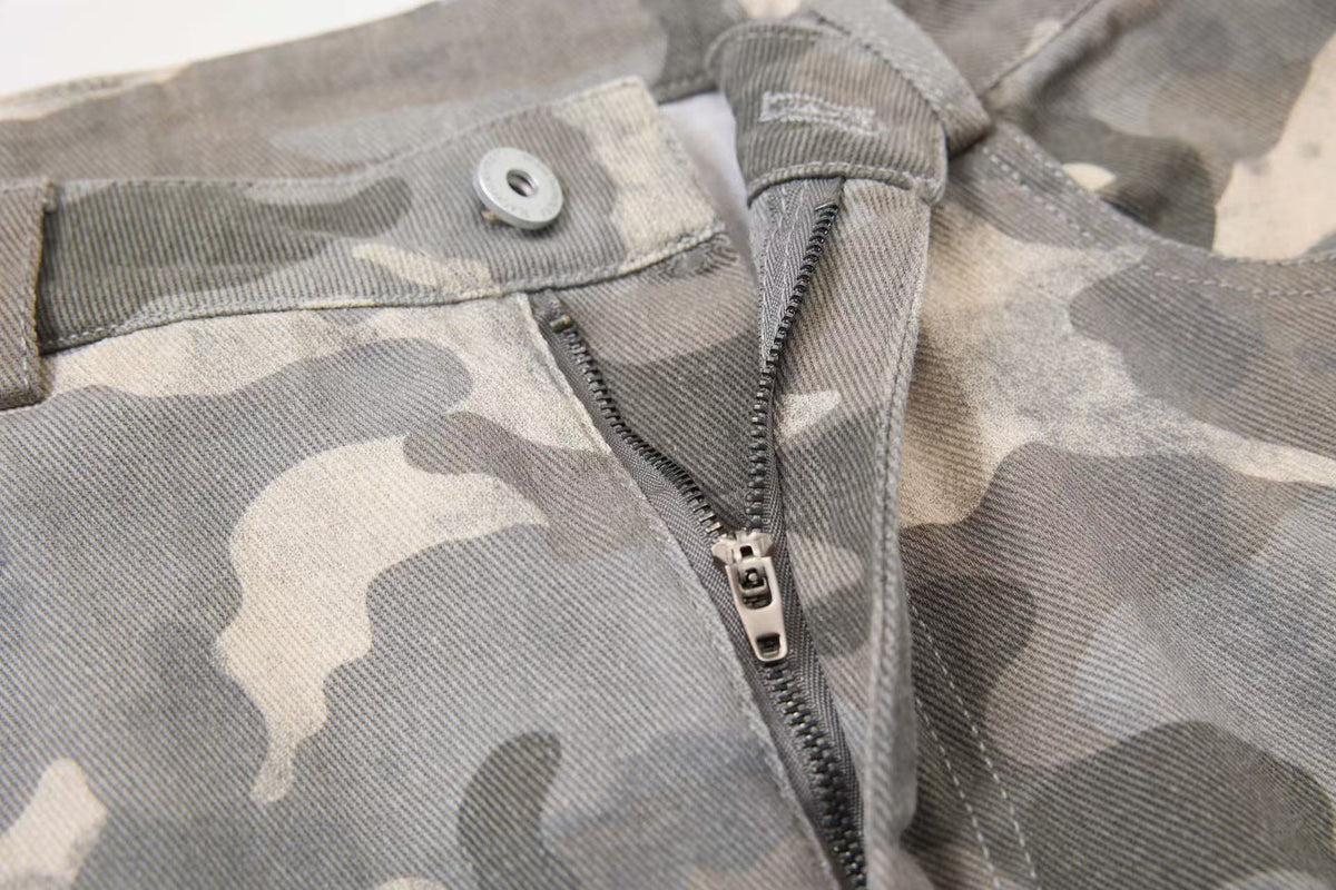 Snow Camo Seam Panel Multi-Pocket Baggy Wide Leg Cargo Pants - OMYGOODS