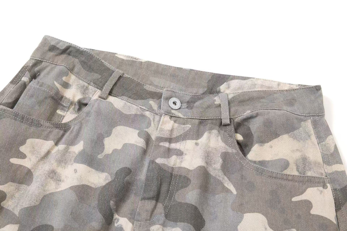 Snow Camo Seam Panel Multi-Pocket Baggy Wide Leg Cargo Pants - OMYGOODS