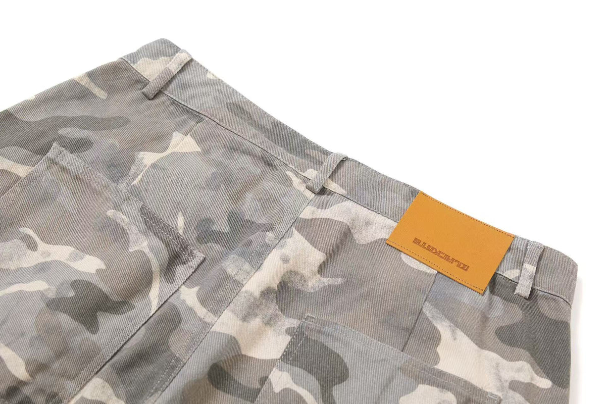 Snow Camo Seam Panel Multi-Pocket Baggy Wide Leg Cargo Pants - OMYGOODS