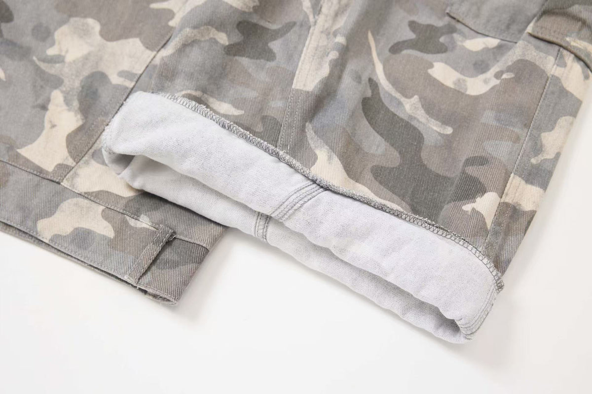 Snow Camo Seam Panel Multi-Pocket Baggy Wide Leg Cargo Pants - OMYGOODS