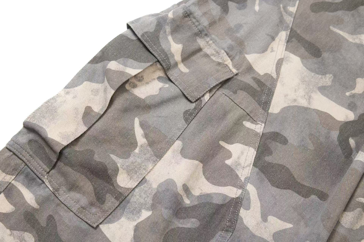 Snow Camo Seam Panel Multi-Pocket Baggy Wide Leg Cargo Pants - OMYGOODS