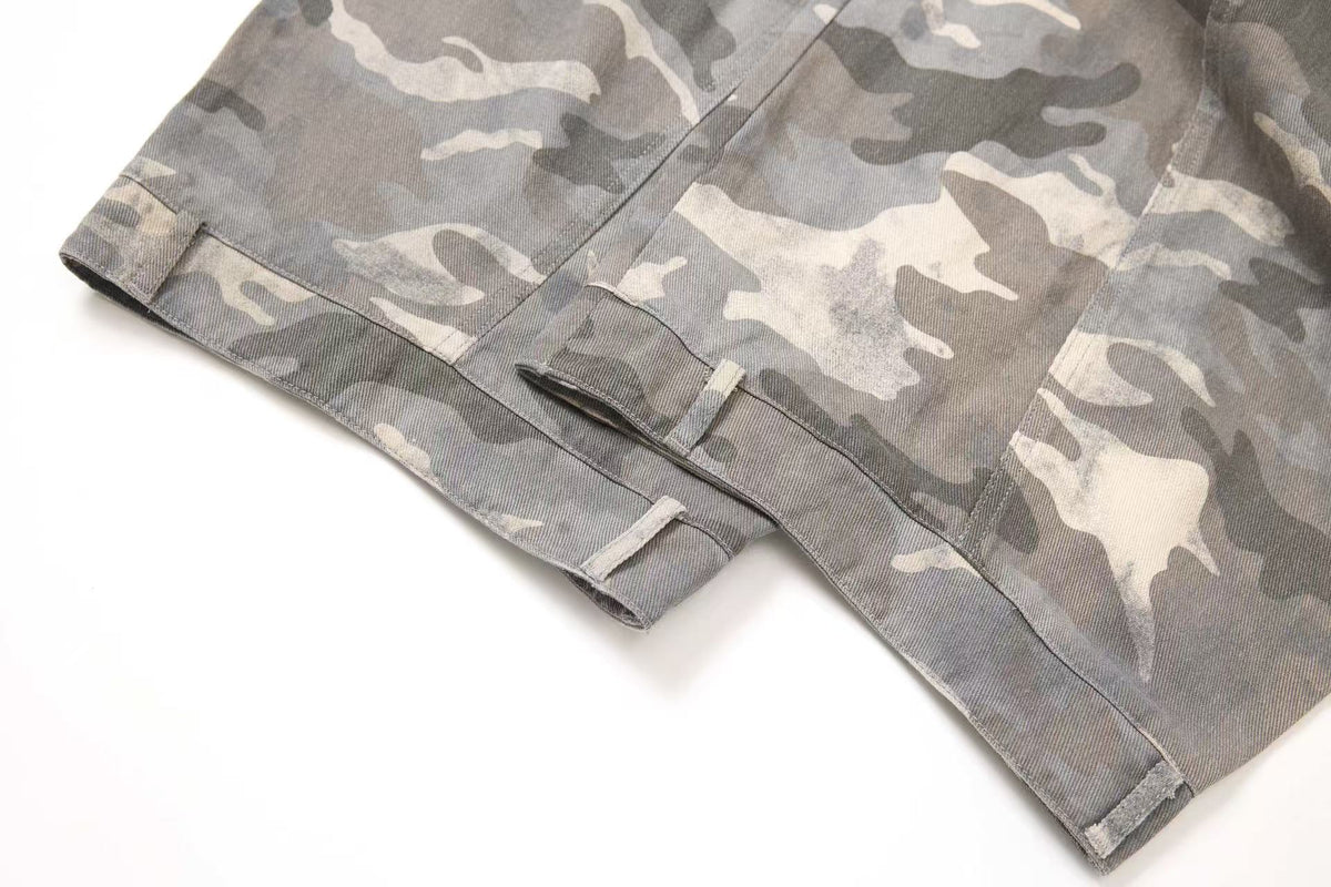 Snow Camo Seam Panel Multi-Pocket Baggy Wide Leg Cargo Pants - OMYGOODS