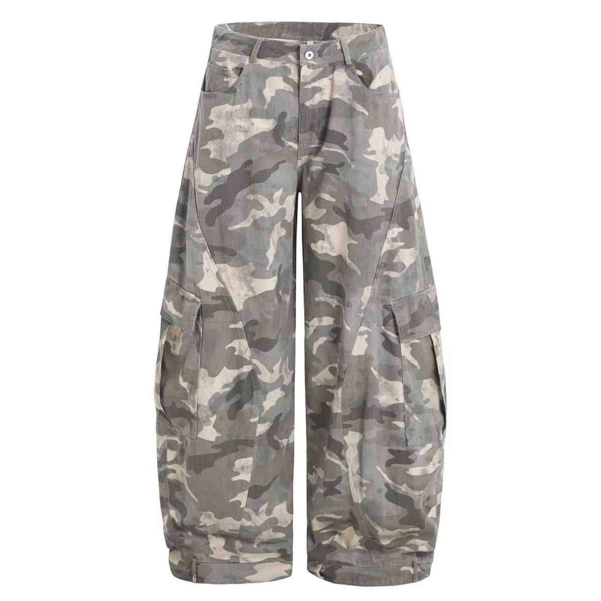 Snow Camo Seam Panel Multi-Pocket Baggy Wide Leg Cargo Pants
