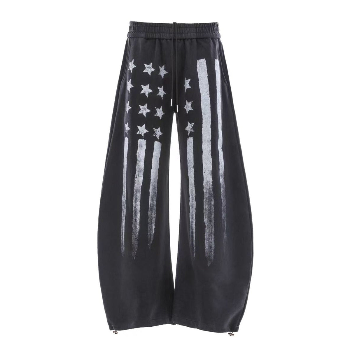 Streetwear Washed Stars and Stripes Print Wide-Leg Sweatpants - OMYGOODS