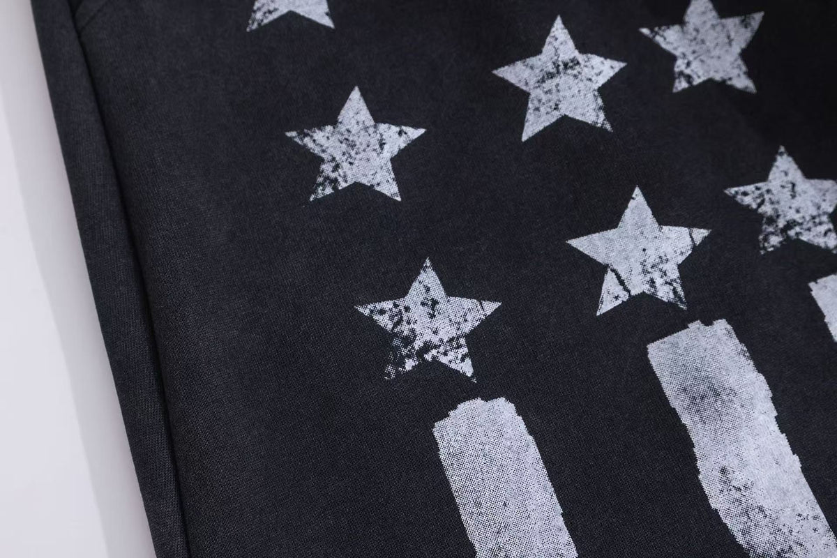Streetwear Washed Stars and Stripes Print Wide-Leg Sweatpants - OMYGOODS