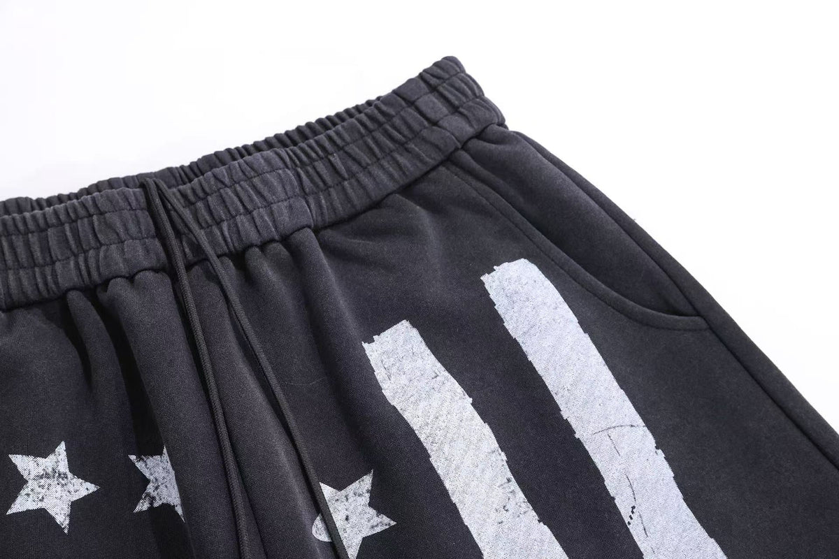 Streetwear Washed Stars and Stripes Print Wide-Leg Sweatpants - OMYGOODS